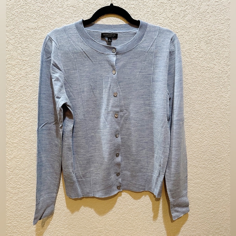 Banana Republic 100% Merino Wool Denim Blue Color Cardigan, Size Med